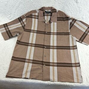 TRUST linen plaid button down short sleeve shirt mens size XXL